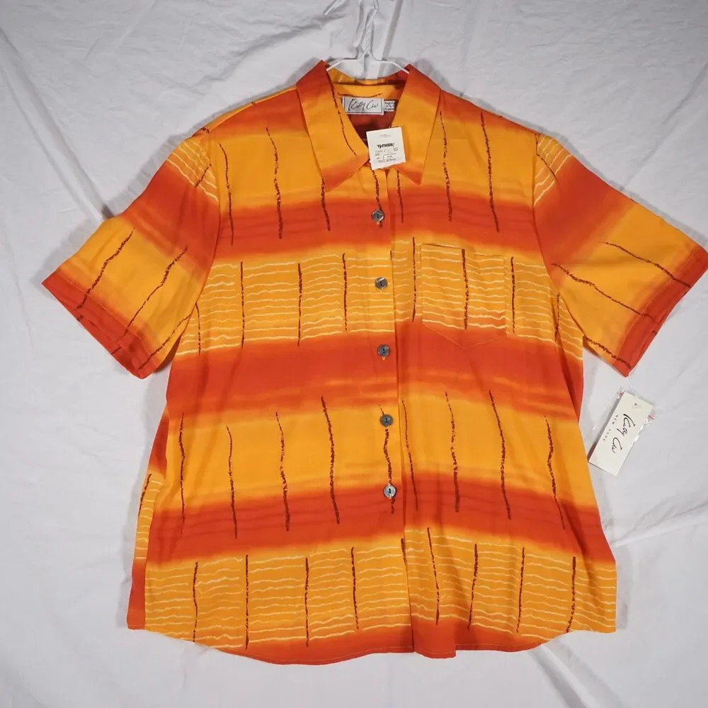 Vintage Kathy Che Button Up Shirt Women's Shoulder Pads Psychedelic Orange 18